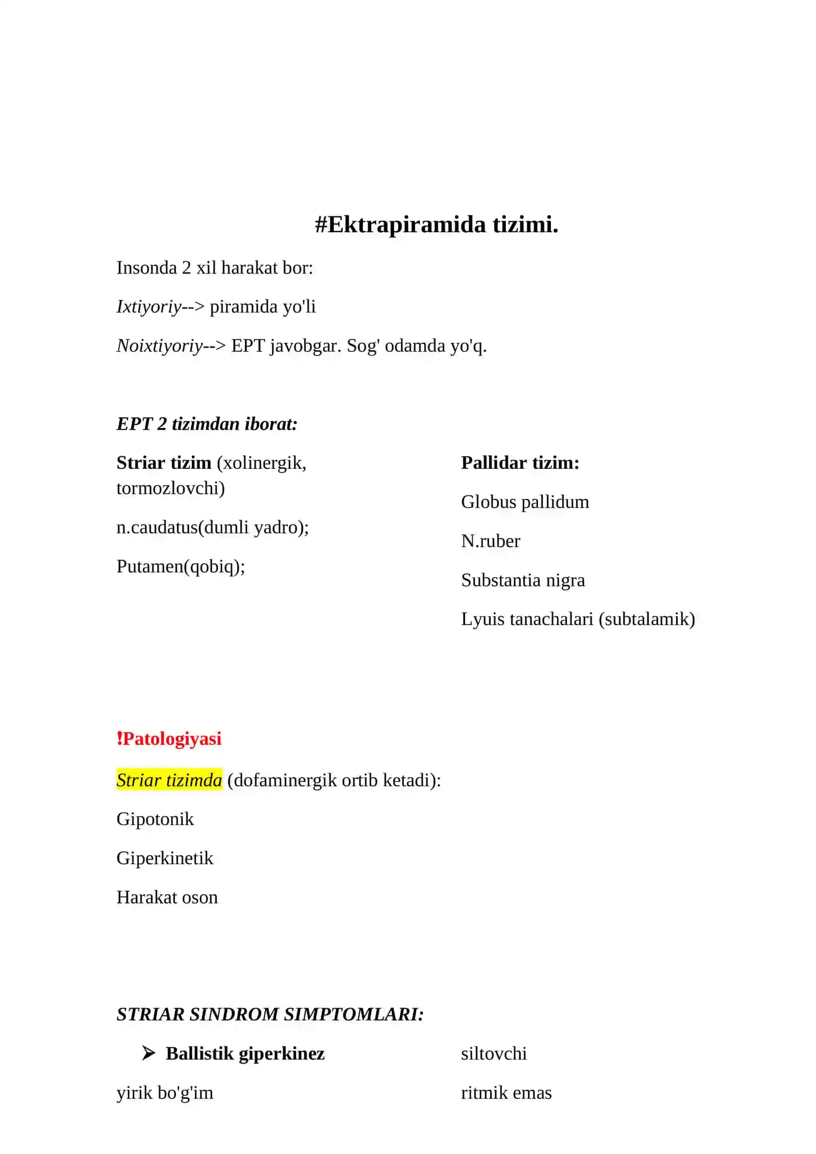 Harakat koordinatsiyasi va ekstrapiramidal tizim 3