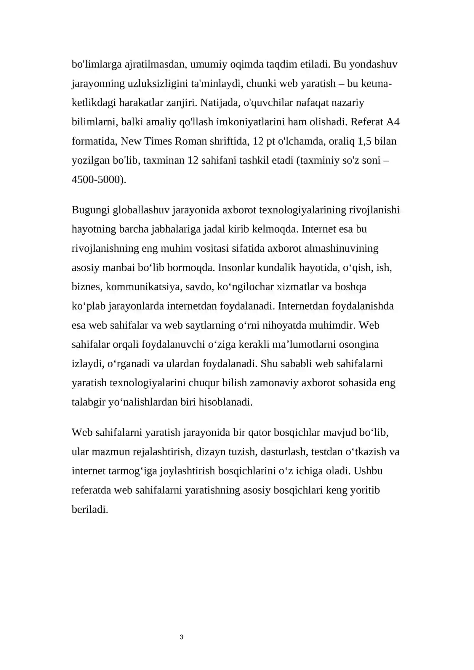 Web sahifalarni yaratishning bosqichlari REFERAT 3