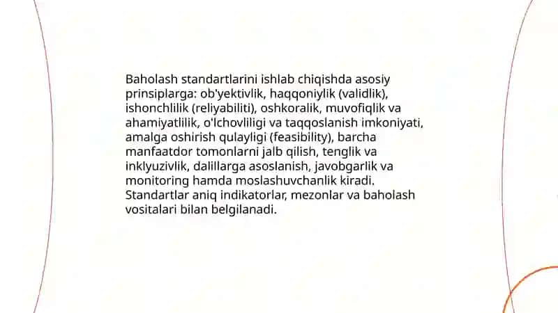 Baholash standartlarini ishlab chiqish prinsiplari 3