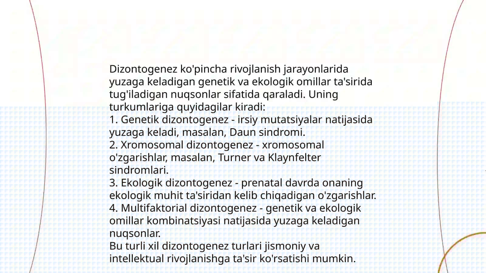 Dizontogenez parametrlari 3