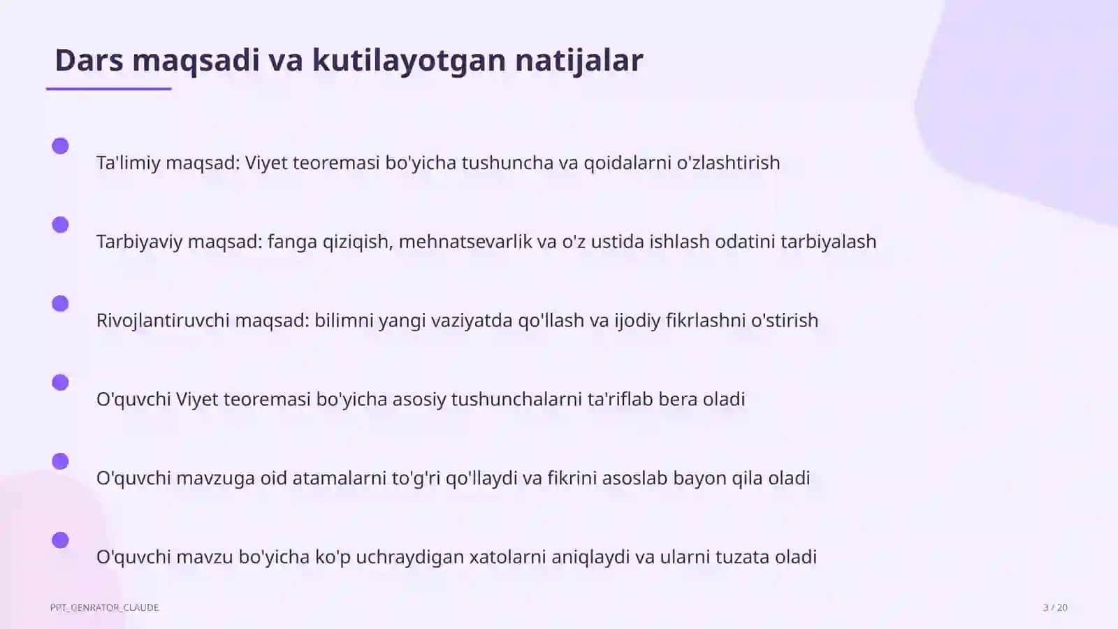 Viyet teoremasi (8-sinf) 3