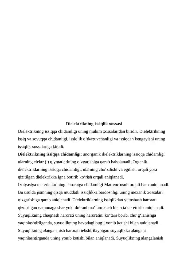 Dielektrikning issiqlik xossalari 3