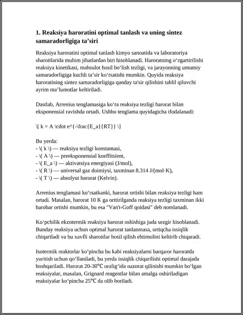 ORGANIK BIRIKMALARNING SINTEZINI OPTIMAL SHAROITINI TANLASH 3