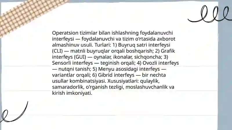 Operatsion tizimlar bilan ishlashning foydalanuvchi interfeysi 3