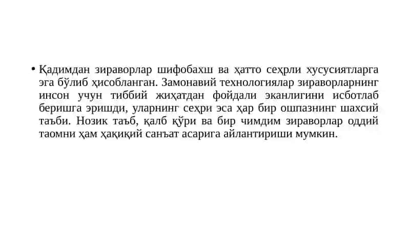 Zirovorlarning shifobaxshlik xususiyatlari 3