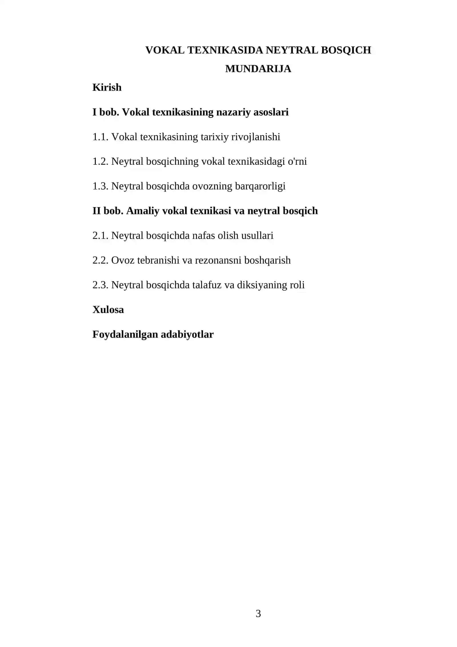 KURS ISHI - Vokal texnikasida neytral bosqich 3