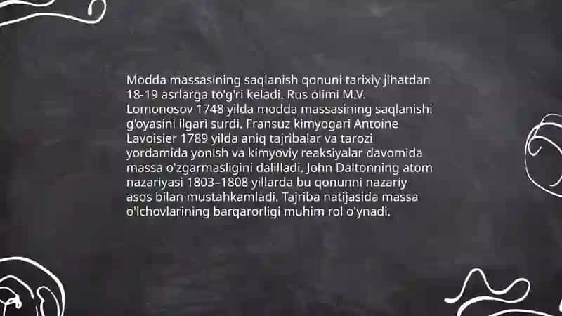 Modda massasining saqlanish qonuni va uning yaratilishida olimlarning tajribasi 3