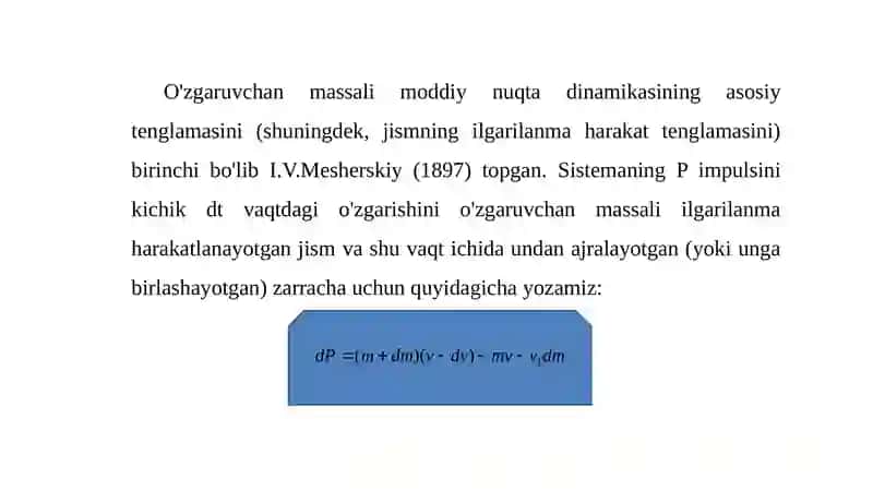 O'zgaruvchan massali jism harakati 3