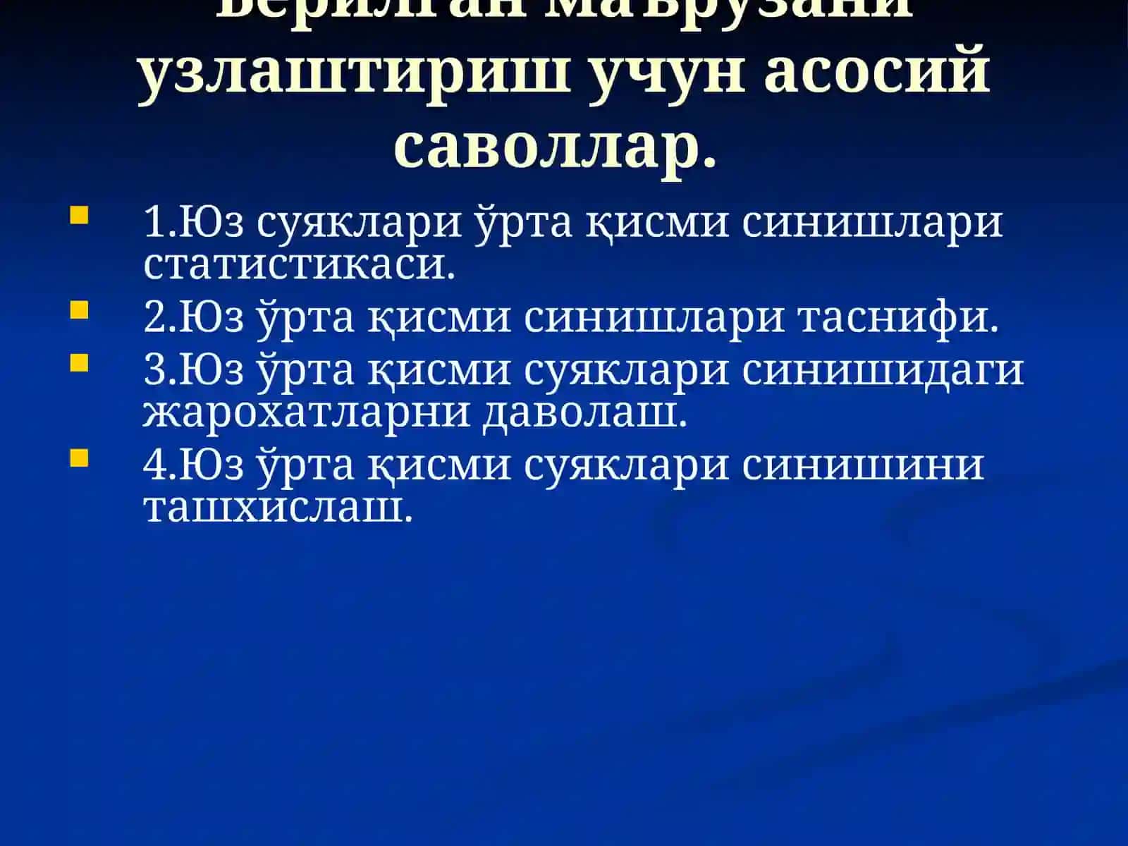 Юз ўрта сохаси синишлари таснифи ва статистикаси 3