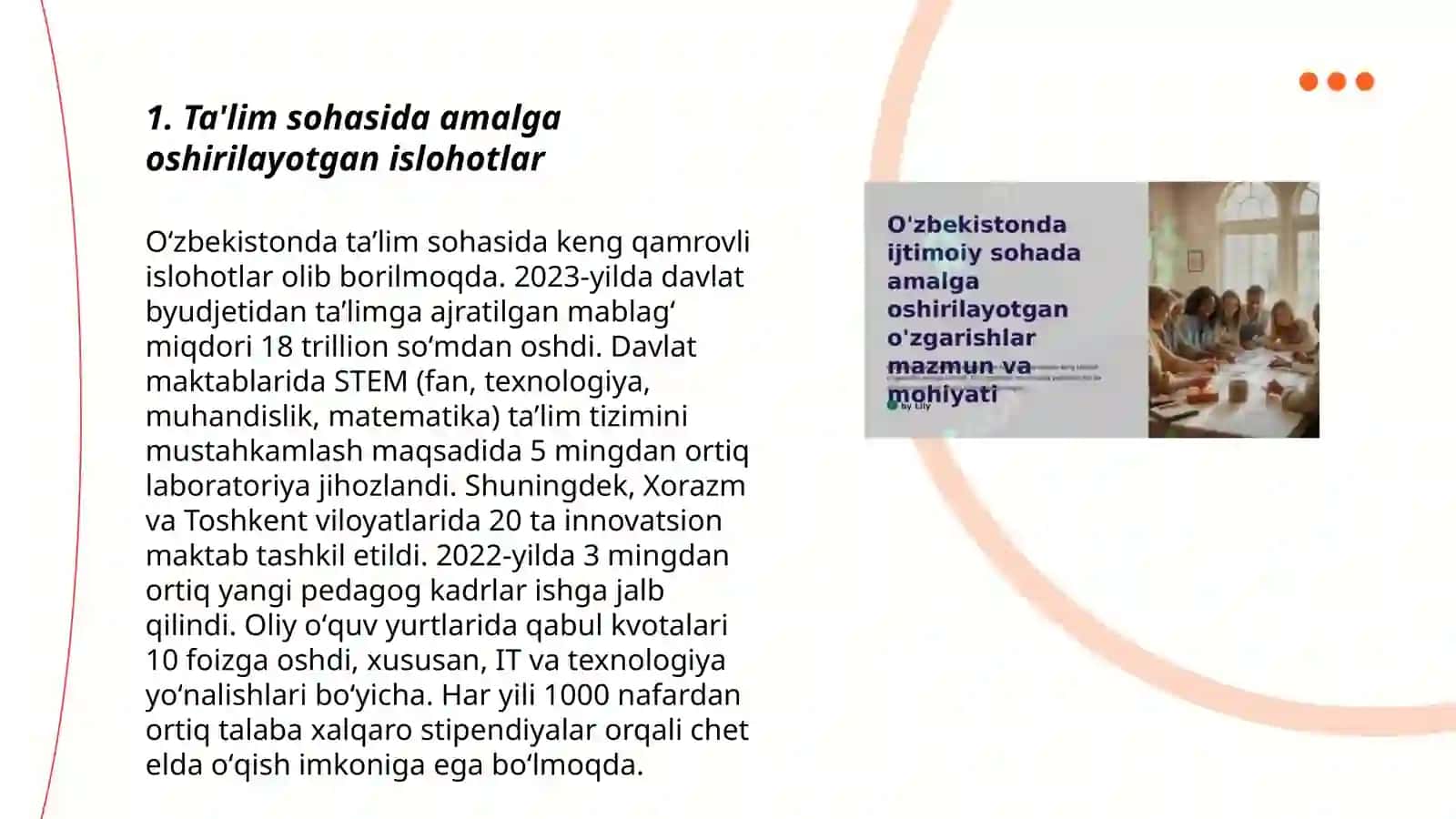Ta'lim sohasida amalga oshirilayotgan islohotlar 3