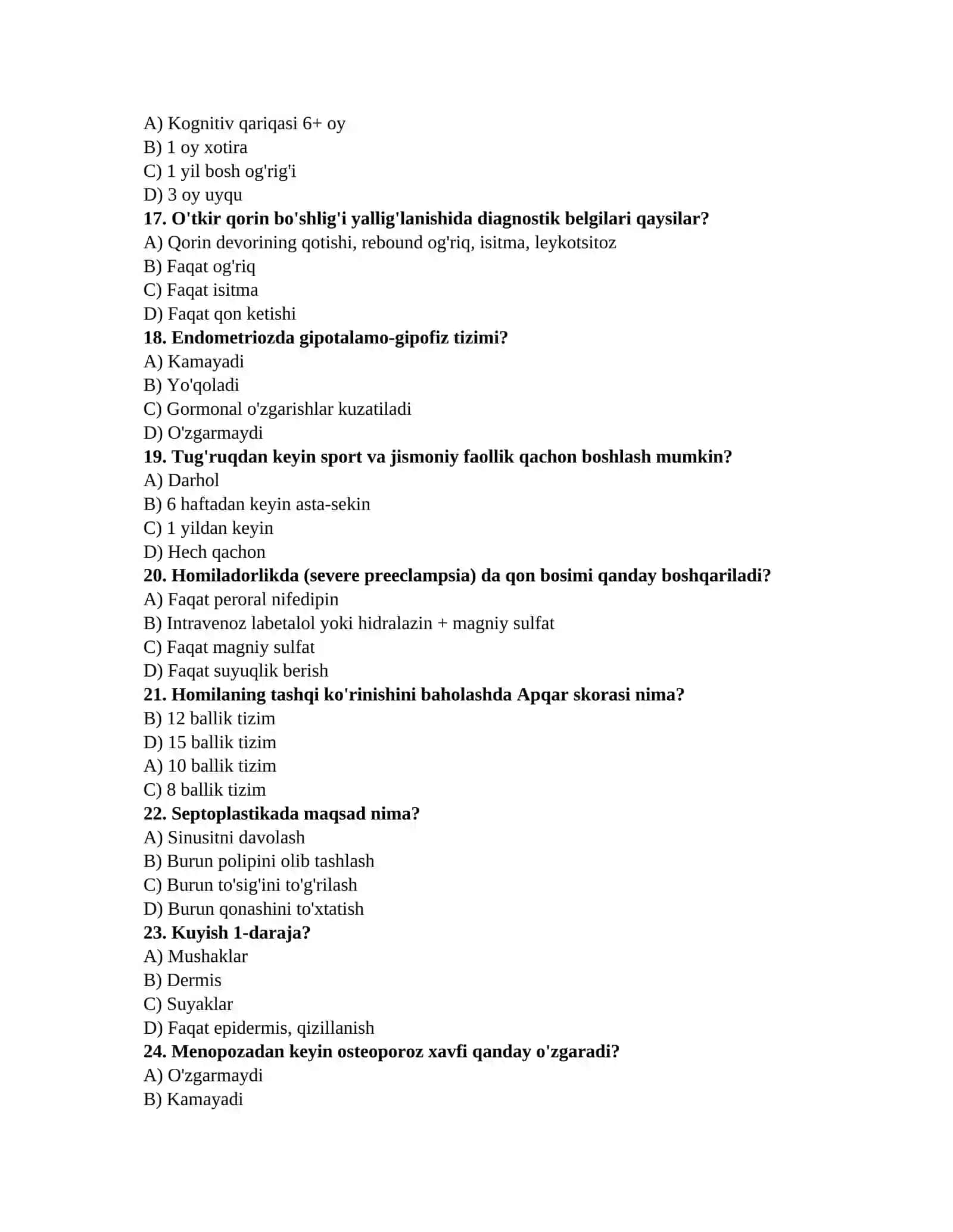 Tibbiyot vakansiya testlari 3