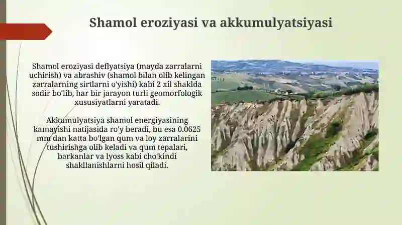 Eolian jarayonlariga ta'sir etuvchi omillar va ularning ahamiyati 3