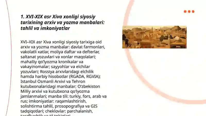 XVI-XIX asr Xiva xonligi siyosiy tarixining tarixshunosligi 3