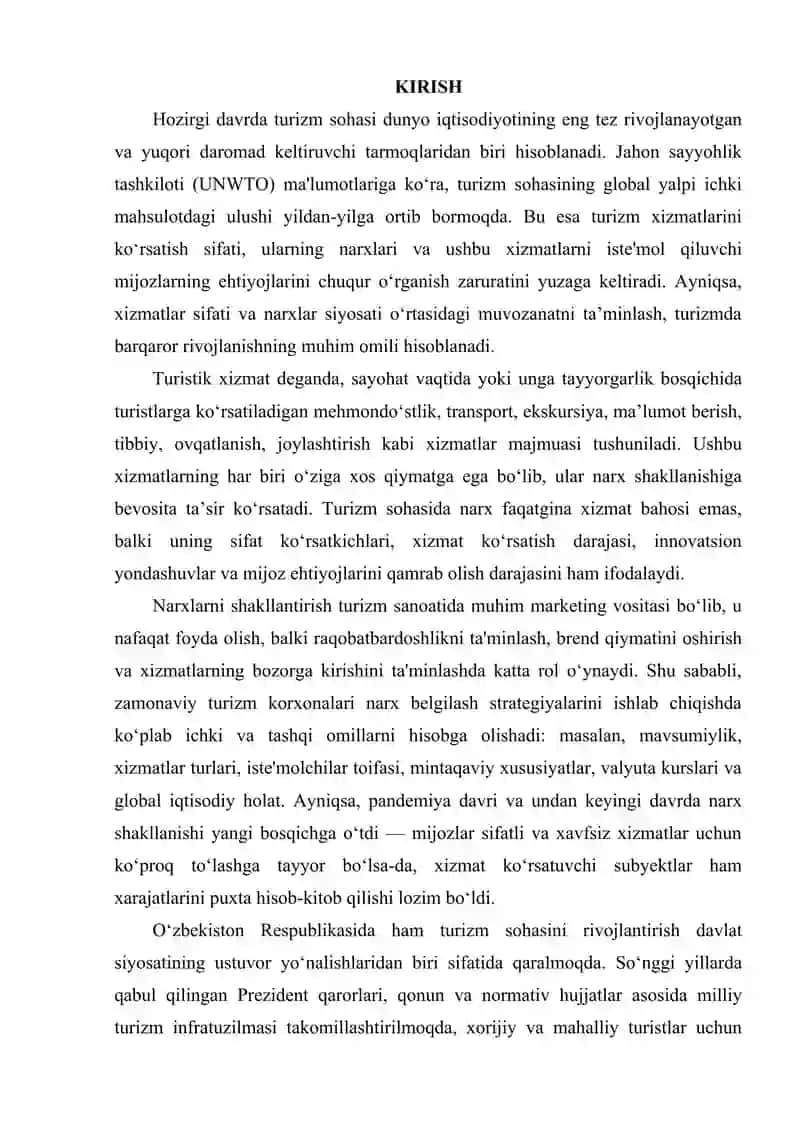 Turistik xizmatlarni sifatli amalga oshirishda narxlarni shakllantirish 3