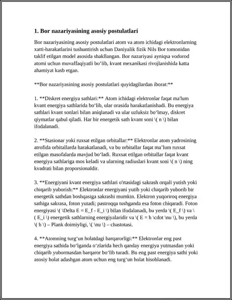 VODOROD ATOMI UCHUN BORNING ELEMENTLAR NAZARIYASI 3