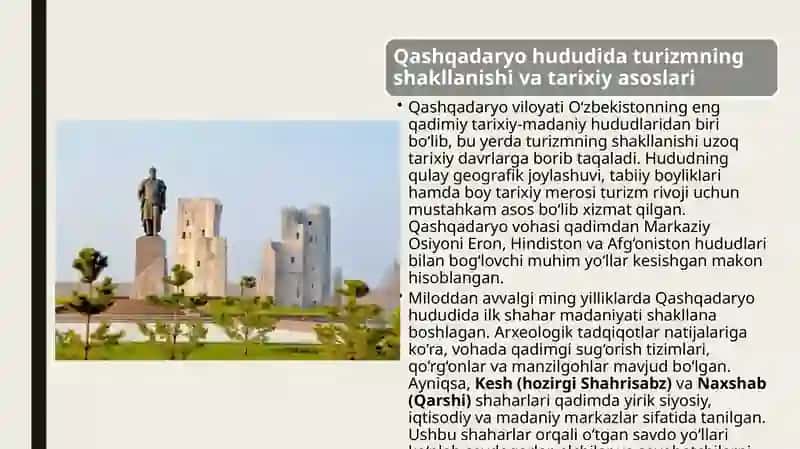 Qashqadaryo turizm ni rivojlantirish tarixi 3