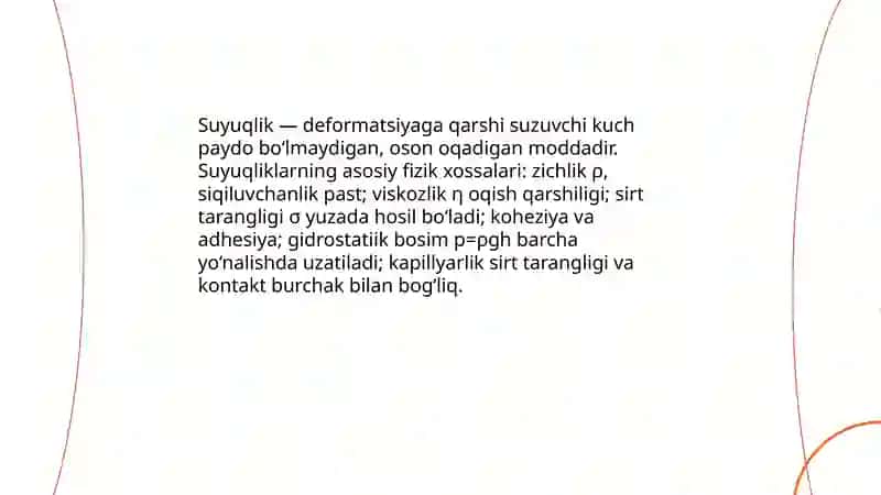 GIDROSTATIKA.SUYUQLIKLARNING FIZIK HOSSALARI 3
