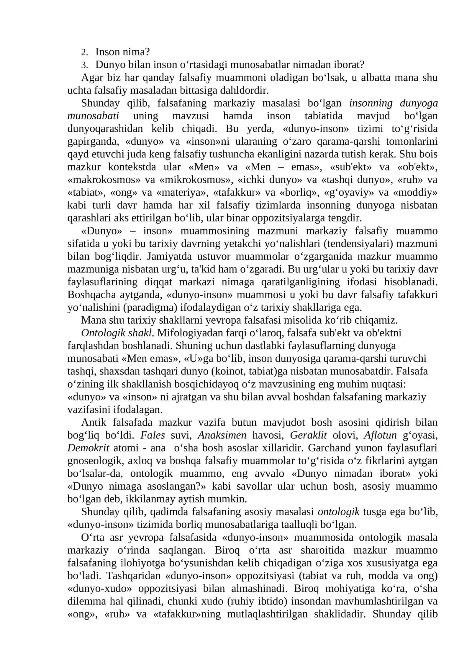 FALSAFANING ASOSIY MUAMMOLARI, YO‘NALIShLARI VA USULLARI 3