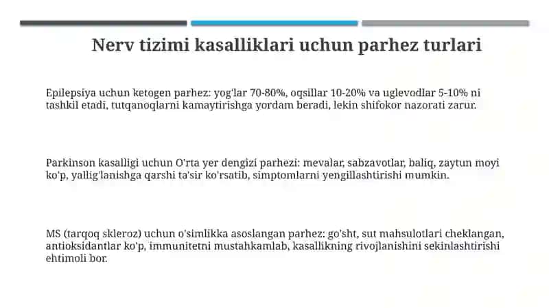Nerv tizimi kasalliklari uchun parhez turlari 3