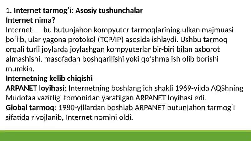 INTERNET TARMOG‘I VA UNDA ISHLASH ASOSLARI 3