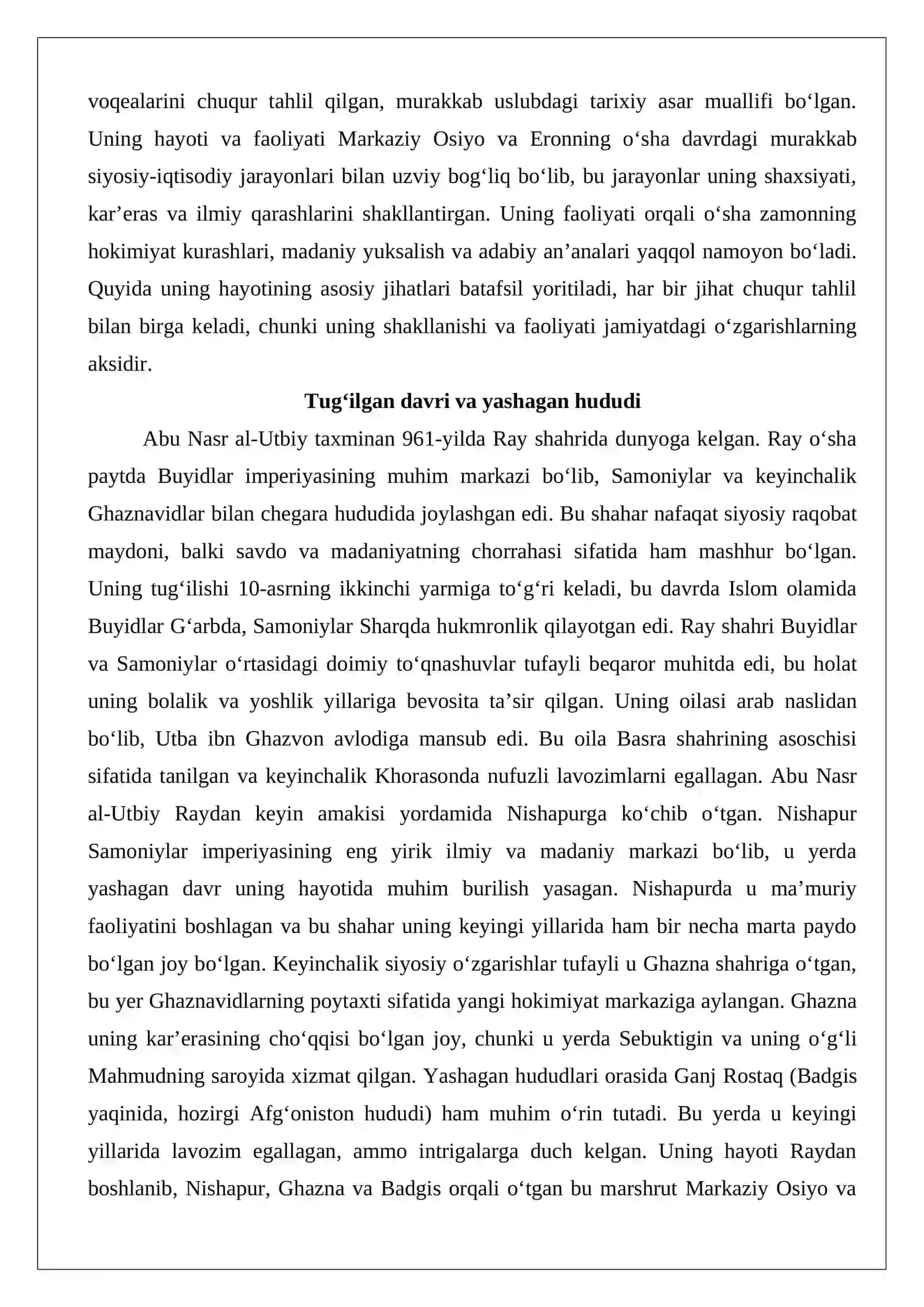 Abu Nasr al-Utbiy (961-1040)ning “Tarixi Yaminiy” asari muhim manba sifatida. 3