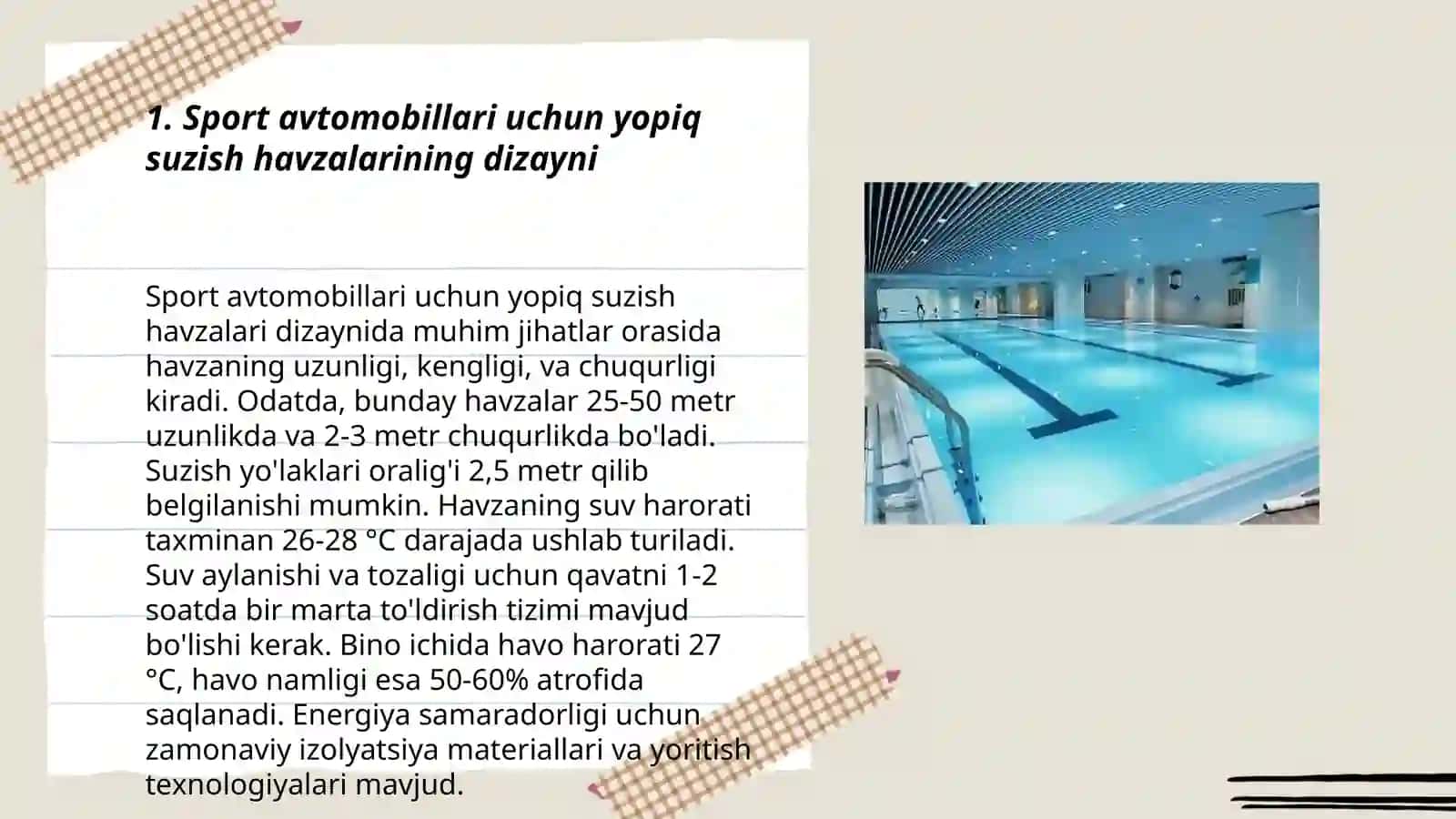 Sport avtomobillari uchun yopiq suzish havzalari (basseynlar) 3