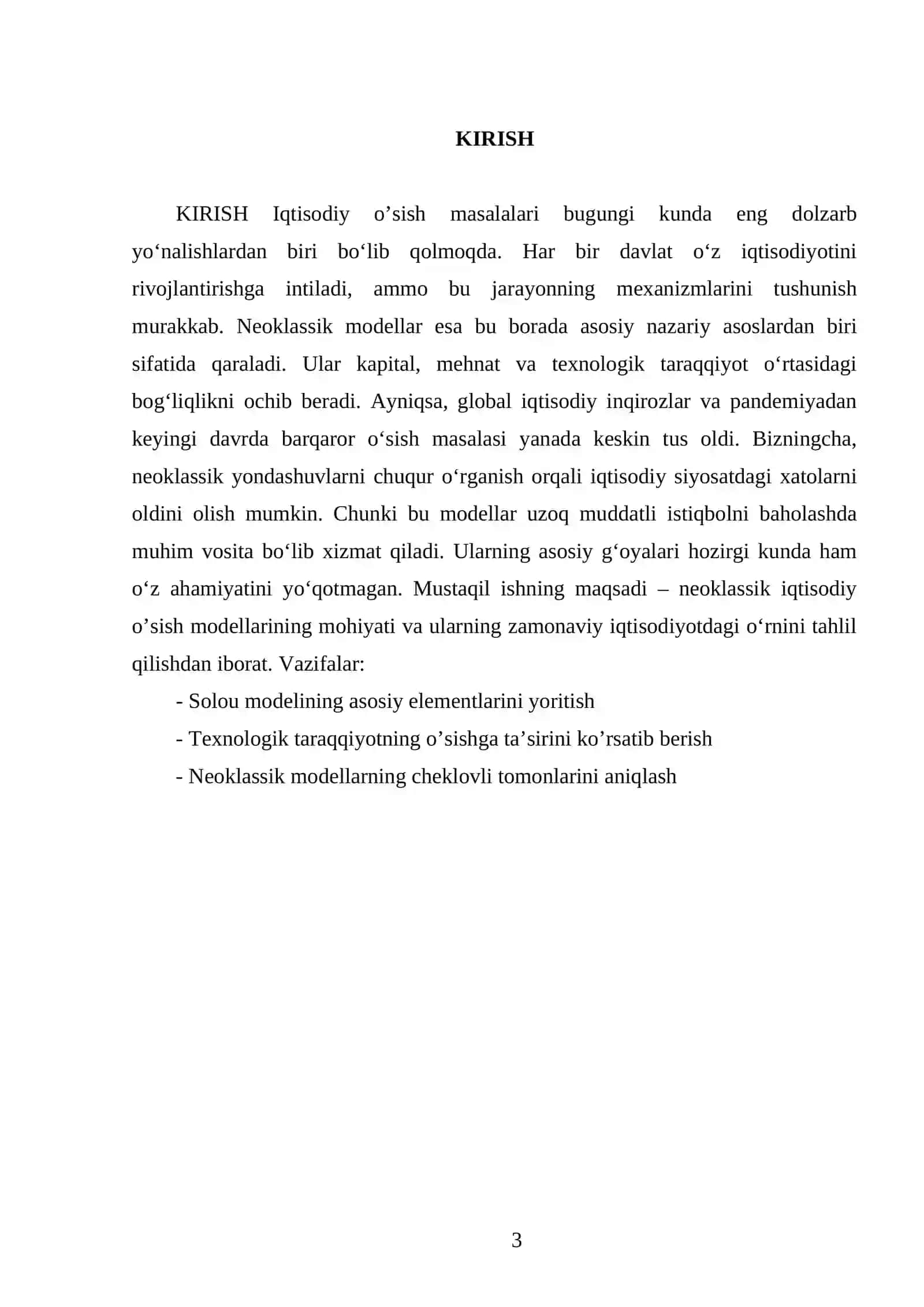 Iqtisodiy o’sishning neoklassik modellari 3