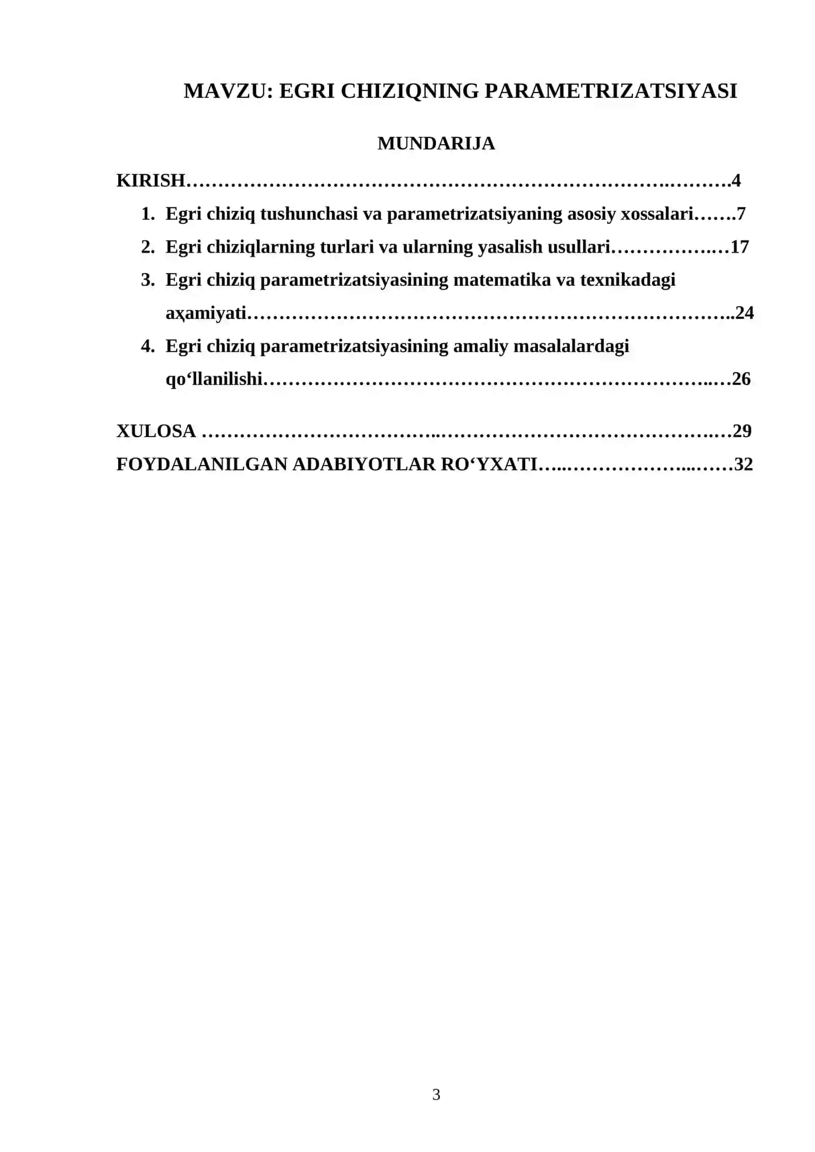 Egri chiziqning parametrizatsiyasi 3