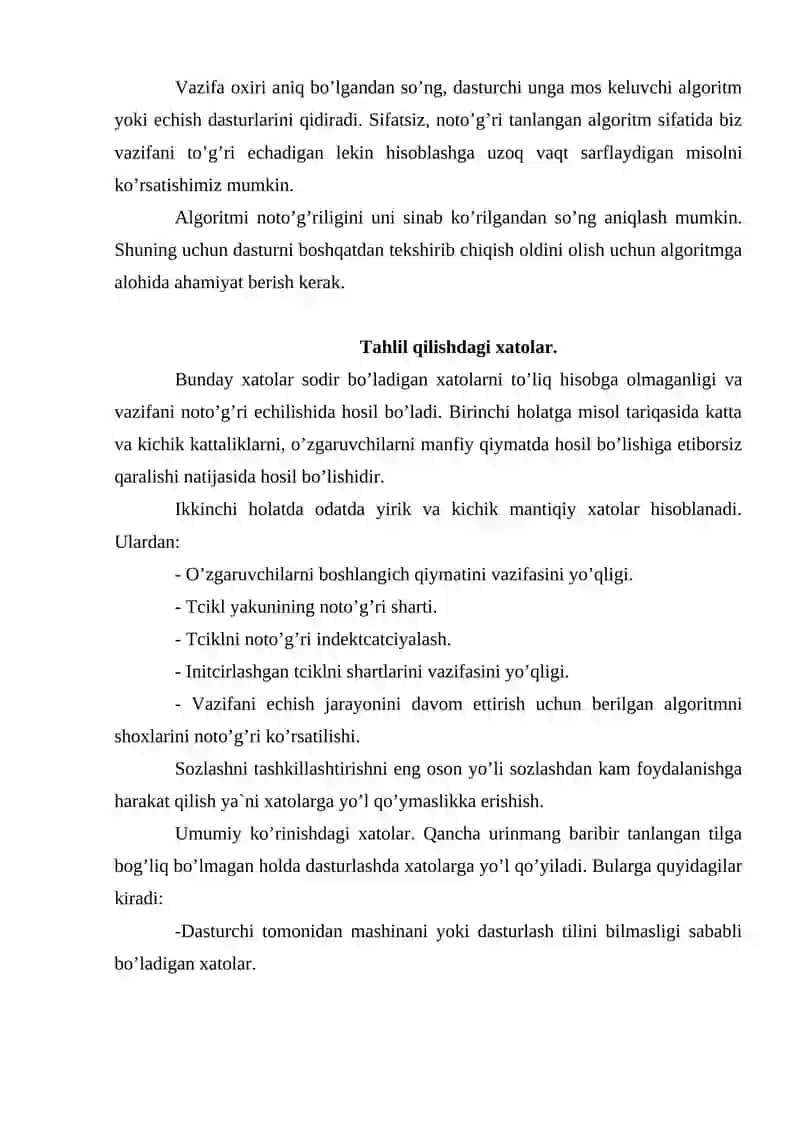 Dasturlashdagi xatoliklar va ularni to'g'rilash 3