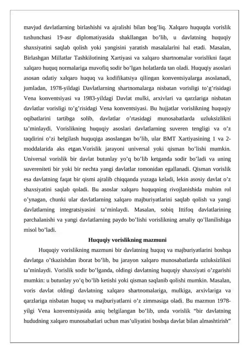 Davlatlarning huquqiy vorisligi tushunchasi va uning turlari 3