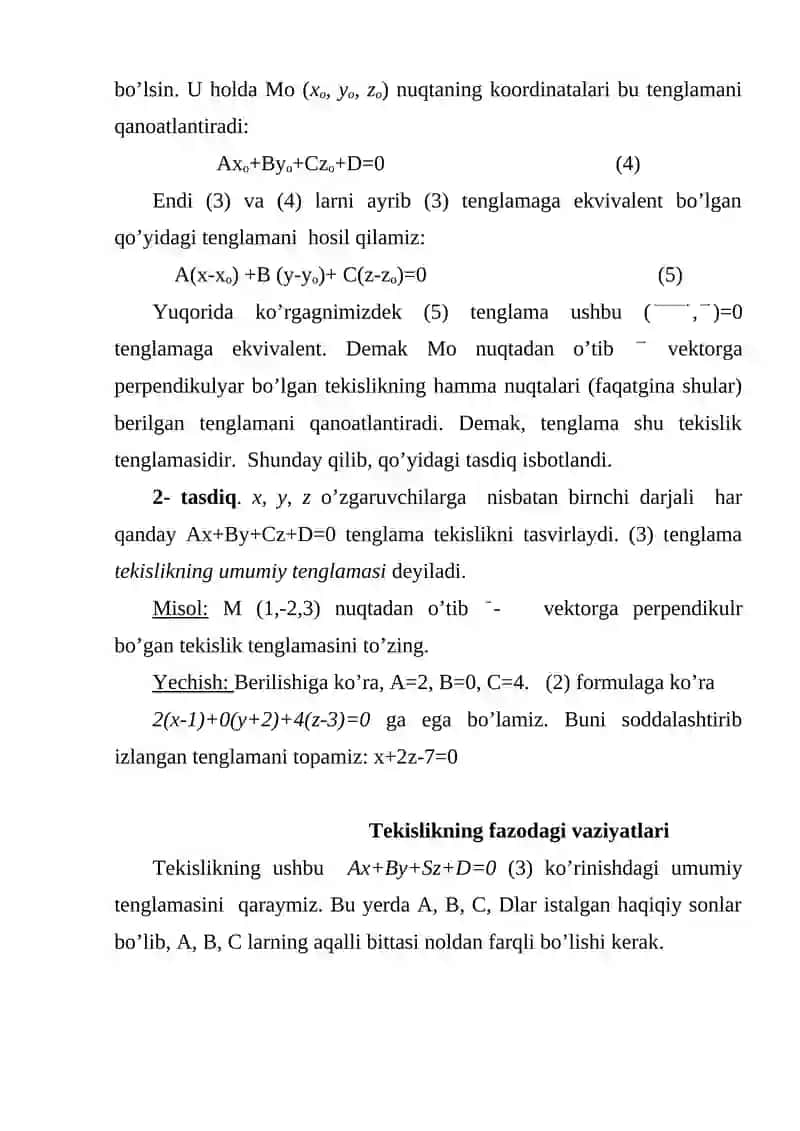 Tekislik tenglamasi 3