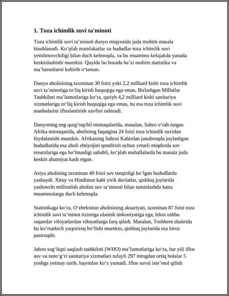 SUVNING SALOMATLIK OMILI EKANLIGI, AHOLINING SUV TA'MINOTINI GIGIYENIK ASOSLARI 3