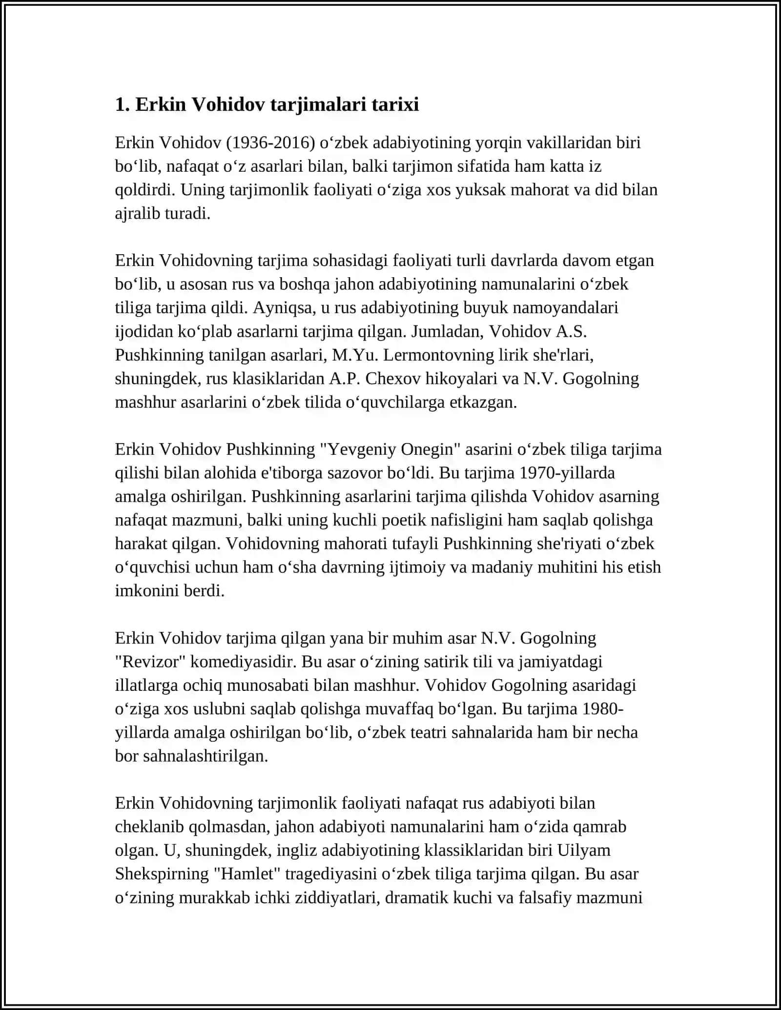 ERKIN VOHIDOV TARJIMALARI HAQIDA 3