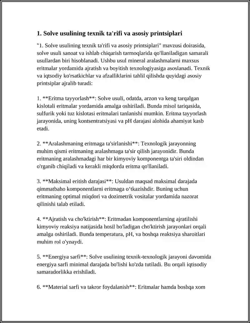 Solve Usulining Texnik-Iqtisodiy Ko'rsatkichlari va Afzalliklari 3