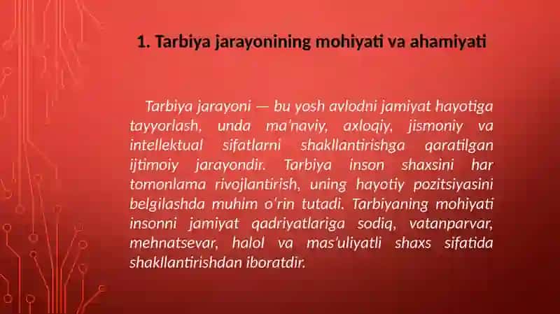 Tarbiya jarayonining mohiyati, mazmuni, tarbiya tamoyillari va metodlari 3