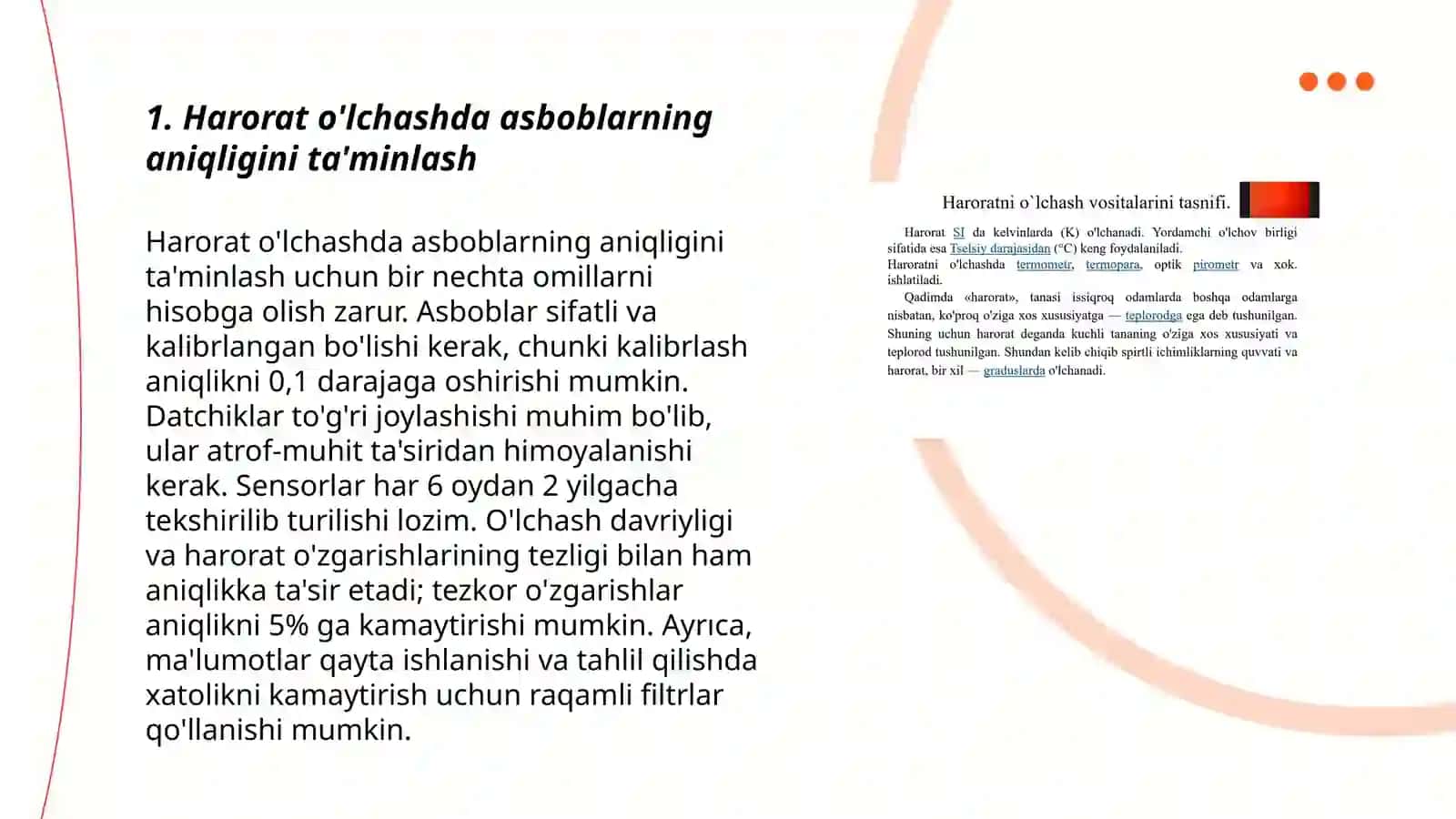 Harorat o'lchash vositalarining metrologik xususiyatlari 3