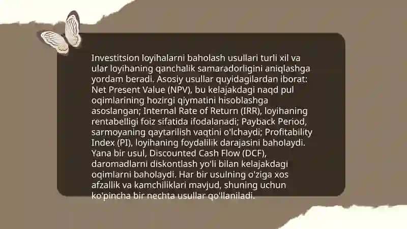 Investitsion loyihalarni baholash 3