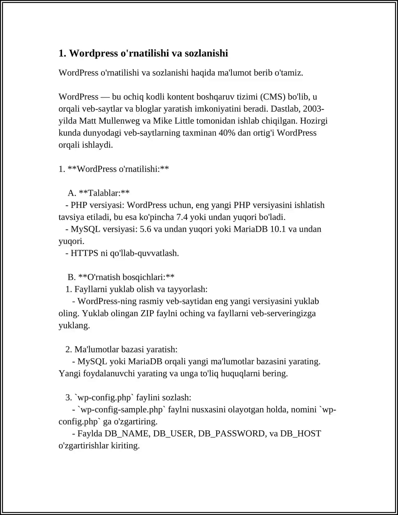 WEB SAYTLARNI YARATISHDA WORDPRESS - CMS TEXNOLOGIYASINI QO'LLASH 3