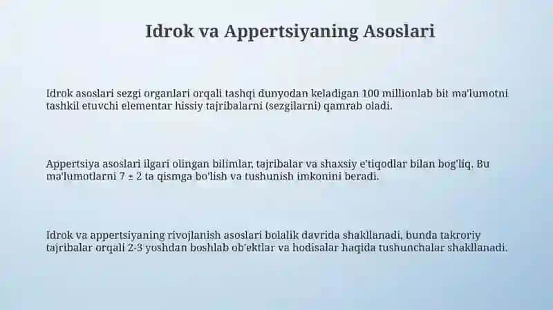 Idrok va Appertsiya 3