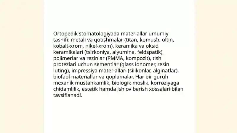 Ortopedik stomatologiyada qo'llanadigan materiallar 3