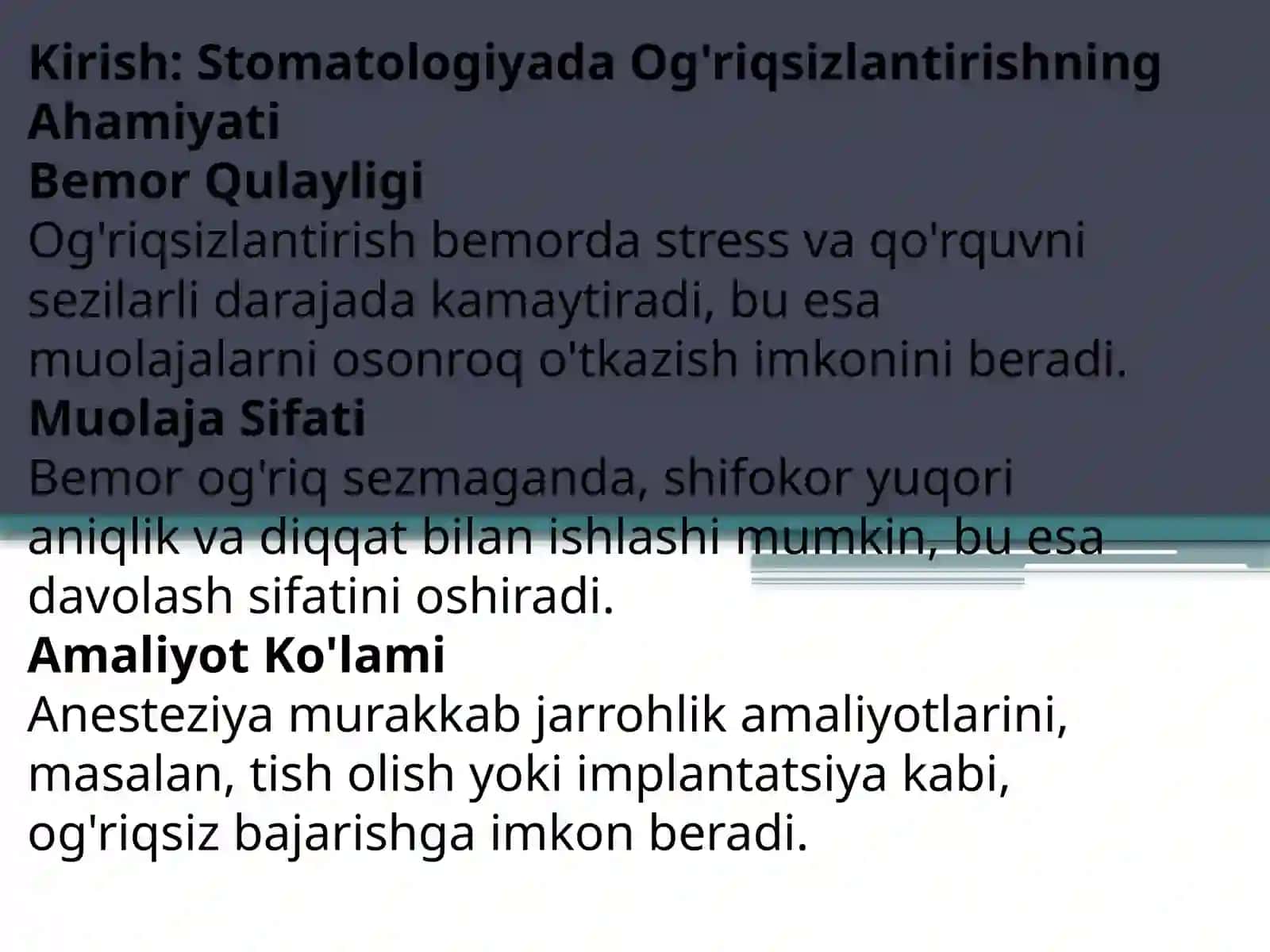 Stomatologiyada Ogʻriqsizlantirish usullari 3
