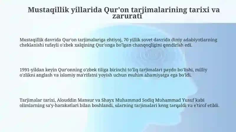 Mustaqillik Yillarida Qur'on Tarjimalari va Tafsirining Tarixiy Rivoji 3