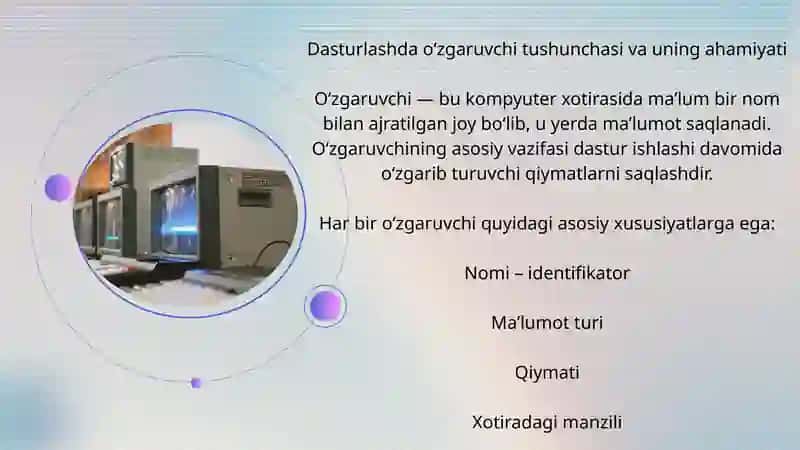 Dasturlashda o’zgaruvchilar va maʼlumot turlari 3