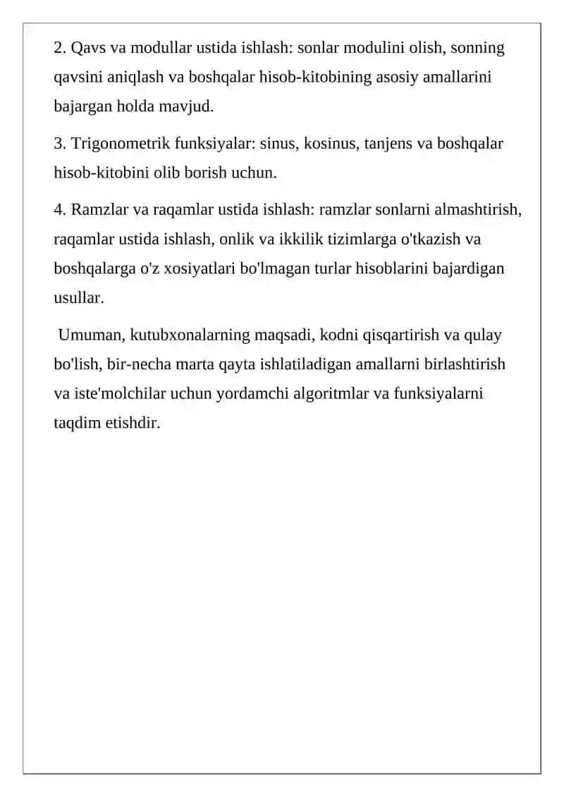 Sonli hisoblash funksiyalarining kutubxonasi 3