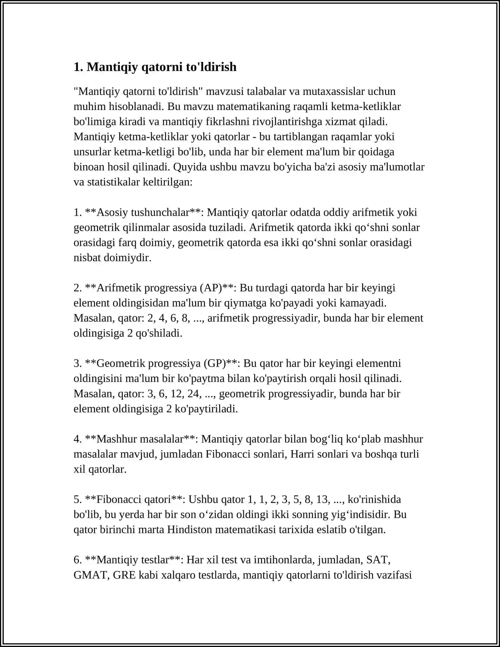 Mantiqiy Fikrlashga oid Masalalar ustida ishlash 3