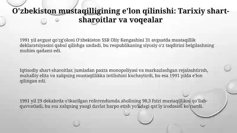 OʻZBEKISTON respublikasi mustaqil davlat maqomini olish 3