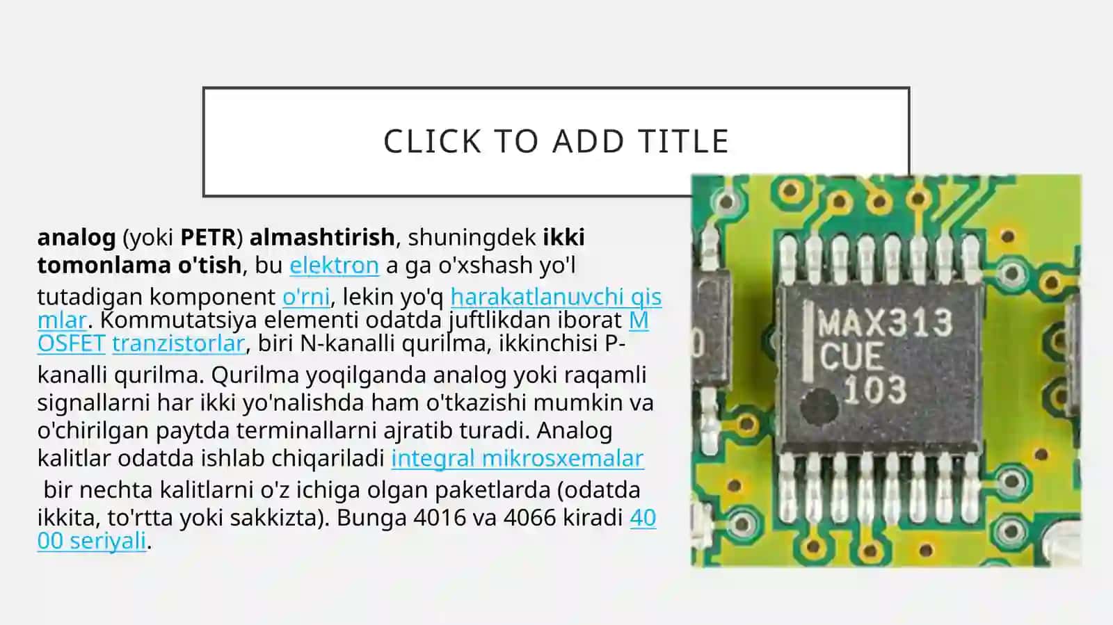 Analoglik alitlar, kommutatorlar va cheklagichlar 3