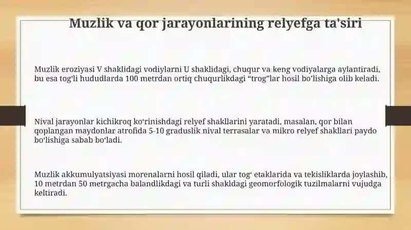Muzlik va qor jarayonlarining relyefga ta'siri 3