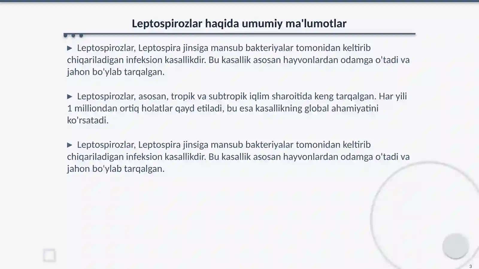 Leptospirozlar – morfologiyasi, strukturasi, tarqalganligi, keltirib chiqaruvchi kasalliklari va laboratoriya diagnostikasi 3