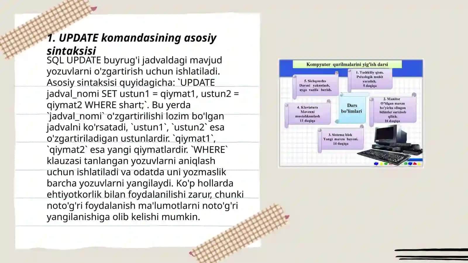 UPDATE komandasining asosiy sintaksisi 3